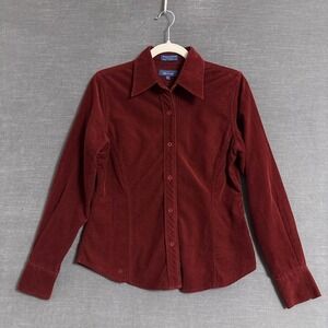 Vintage Faconnable Top S Maroon Corduroy Button‎ 90s y2k Classic Casual Western